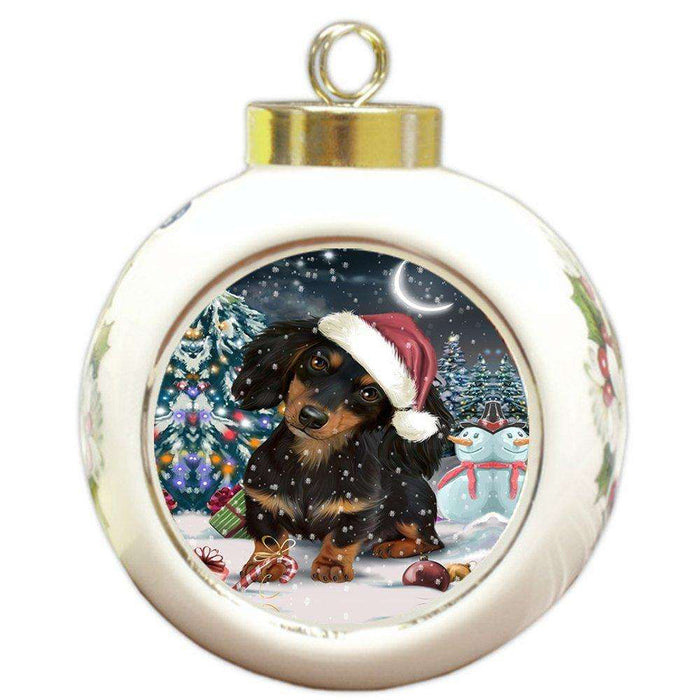 Have a Holly Jolly Dachshund Dog Christmas Round Ball Ornament POR717