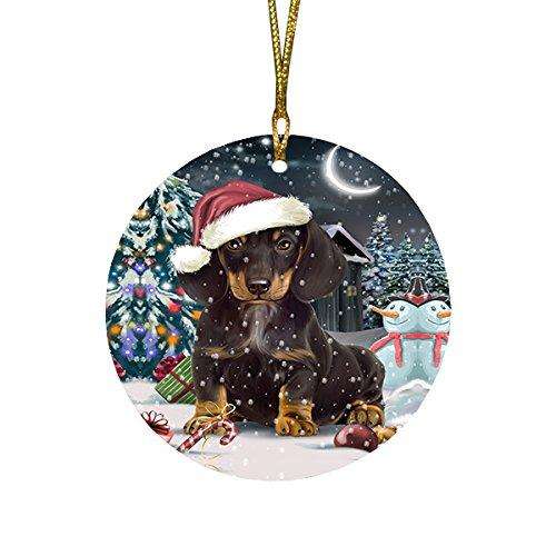 Have a Holly Jolly Dachshund Dog Christmas Round Flat Ornament POR1279