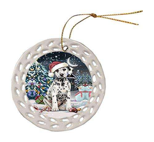 Have a Holly Jolly Dalmatian Dog Christmas Round Doily Ornament POR220