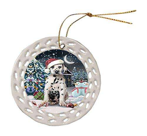 Have a Holly Jolly Dalmatian Dog Christmas Round Doily Ornament POR221