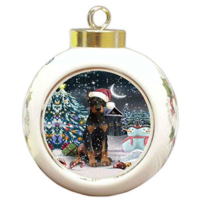 Have a Holly Jolly Doberman Pinscher Dog Christmas Round Ball Ornament POR786