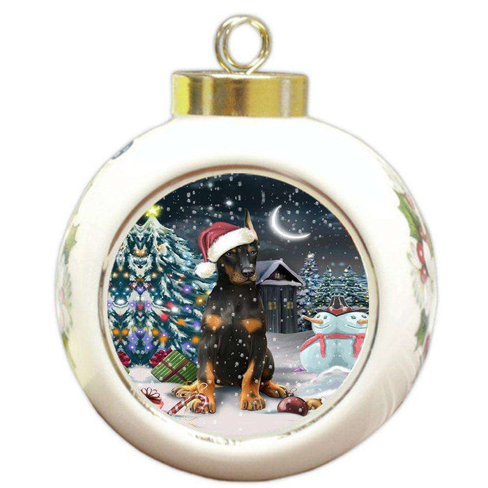 Have a Holly Jolly Doberman Pinscher Dog Christmas Round Ball Ornament POR787