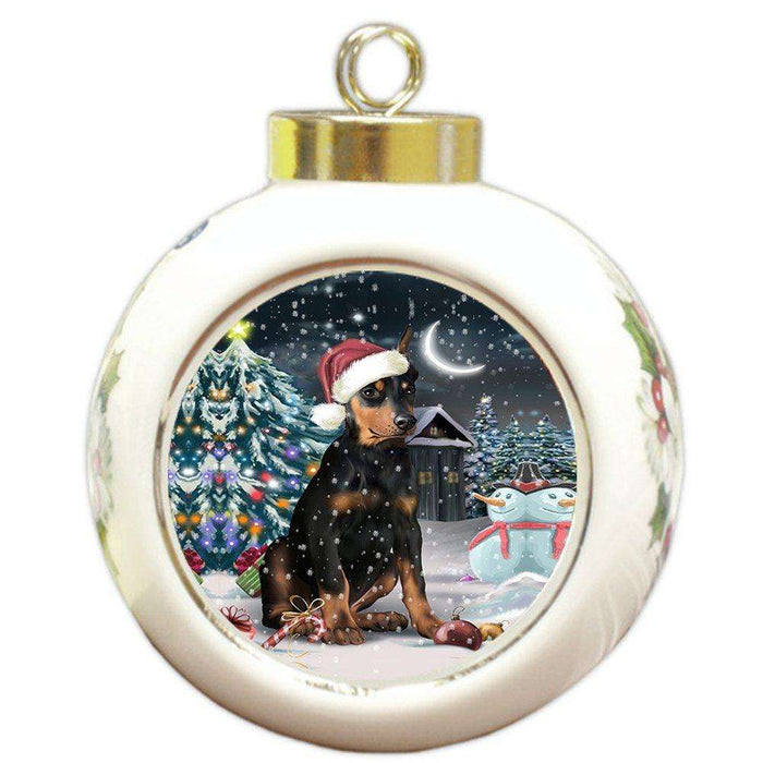 Have a Holly Jolly Doberman Pinscher Dog Christmas Round Ball Ornament POR788