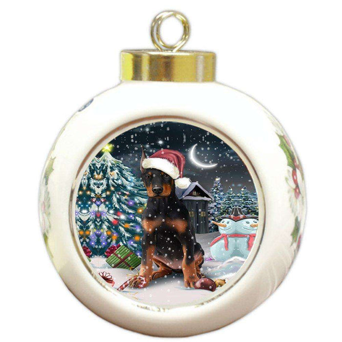 Have a Holly Jolly Doberman Pinscher Dog Christmas Round Ball Ornament POR789