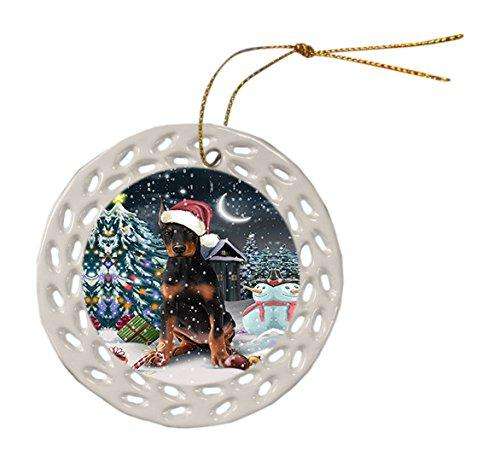 Have a Holly Jolly Doberman Pinscher Dog Christmas Round Doily Ornament POR153