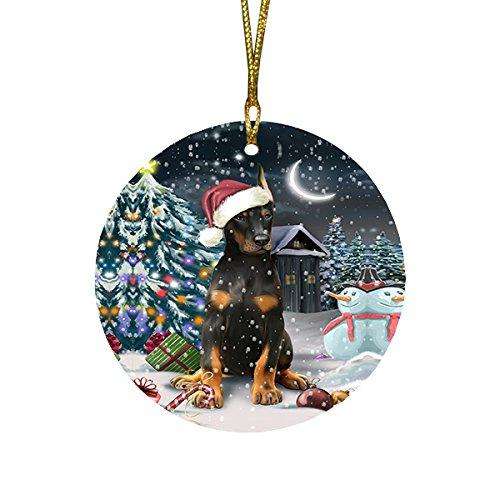 Have a Holly Jolly Doberman Pinscher Dog Christmas Round Flat Ornament POR1351