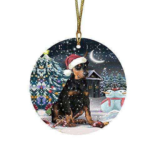 Have a Holly Jolly Doberman Pinscher Dog Christmas Round Flat Ornament POR1352