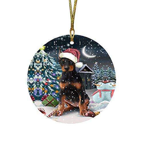 Have a Holly Jolly Doberman Pinscher Dog Christmas Round Flat Ornament POR1353