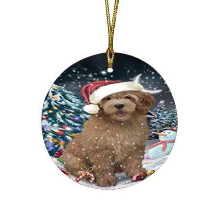 Have a Holly Jolly Goldendoodle Dog Christmas  Round Flat Christmas Ornament RFPOR51645