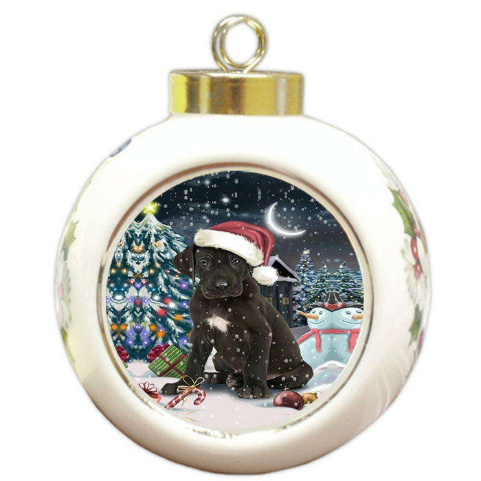 Have a Holly Jolly Great Dane Dog Christmas Round Ball Ornament POR726