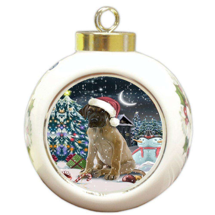 Have a Holly Jolly Great Dane Dog Christmas Round Ball Ornament POR728