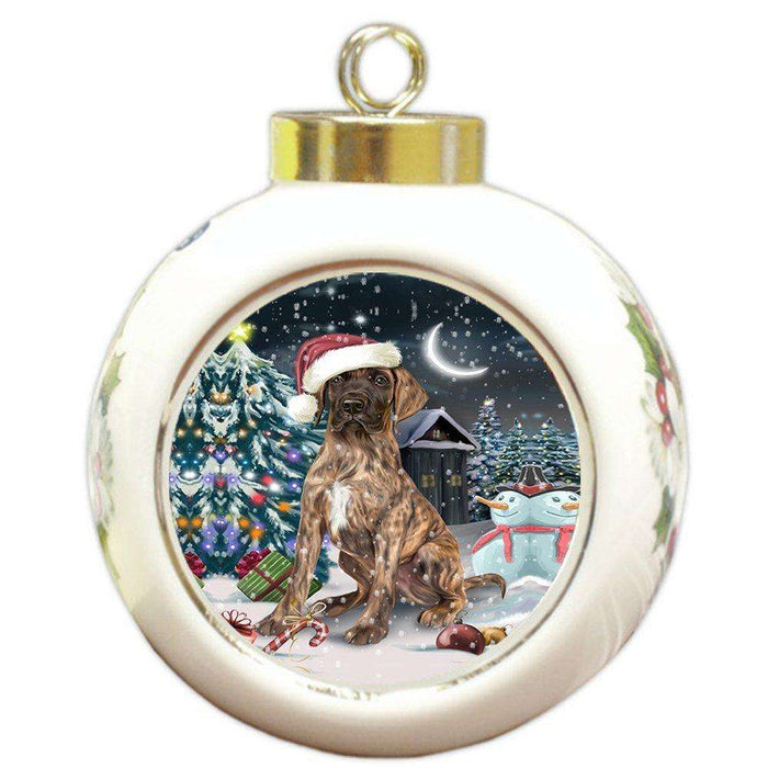 Have a Holly Jolly Great Dane Dog Christmas Round Ball Ornament POR729