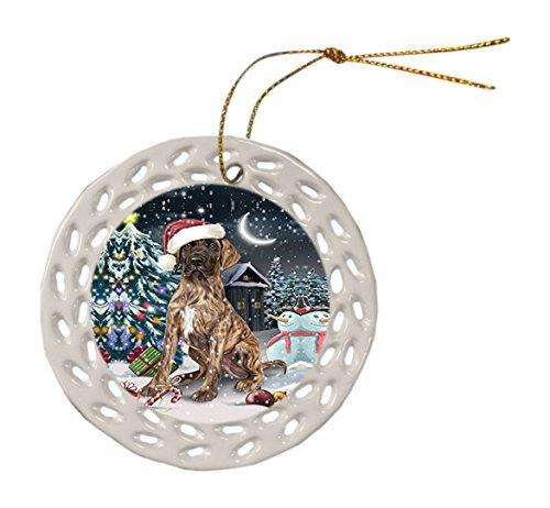 Have a Holly Jolly Great Dane Dog Christmas Round Doily Ornament POR093
