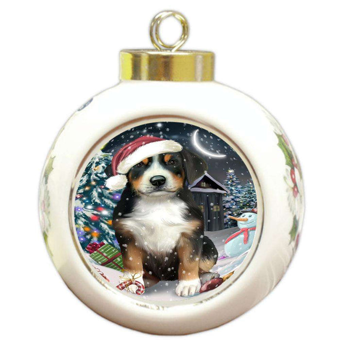 Have a Holly Jolly Greater Swiss Mountain Dog Christmas  Round Ball Christmas Ornament RBPOR51656