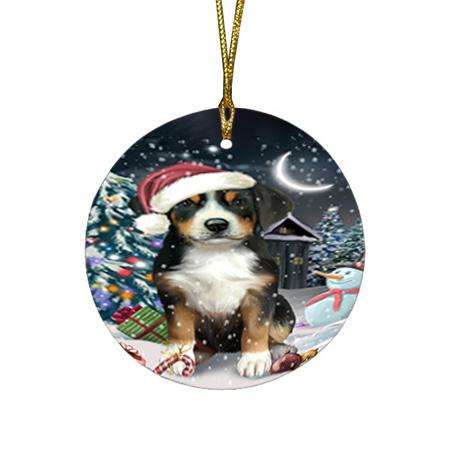 Have a Holly Jolly Greater Swiss Mountain Dog Christmas  Round Flat Christmas Ornament RFPOR51647