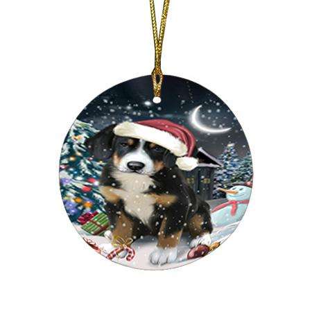 Have a Holly Jolly Greater Swiss Mountain Dog Christmas  Round Flat Christmas Ornament RFPOR51648