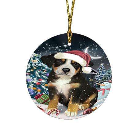 Have a Holly Jolly Greater Swiss Mountain Dog Christmas  Round Flat Christmas Ornament RFPOR51649