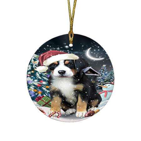 Have a Holly Jolly Greater Swiss Mountain Dog Christmas  Round Flat Christmas Ornament RFPOR51650