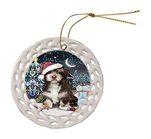 Have a Holly Jolly Havanese Dog Christmas Round Doily Ornament POR095