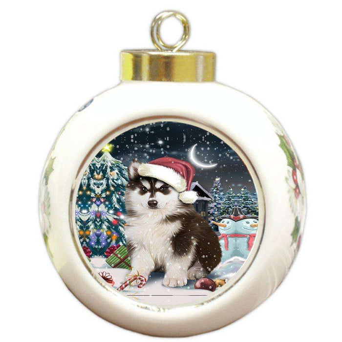 Have a Holly Jolly Husky Dog Christmas Round Ball Ornament POR734
