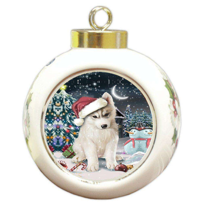Have a Holly Jolly Husky Dog Christmas Round Ball Ornament POR736