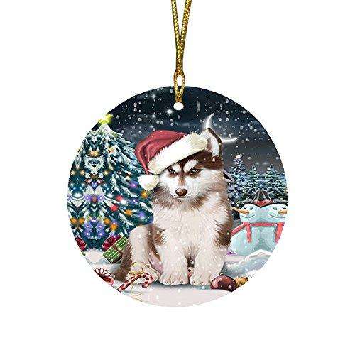 Have a Holly Jolly Husky Dog Christmas Round Flat Ornament POR1301