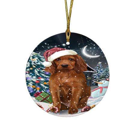 Have a Holly Jolly Irish Setter Dog Christmas  Round Flat Christmas Ornament RFPOR51652