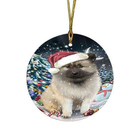 Have a Holly Jolly Keeshond Dog Christmas  Round Flat Christmas Ornament RFPOR51656