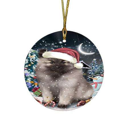 Have a Holly Jolly Keeshond Dog Christmas  Round Flat Christmas Ornament RFPOR51658