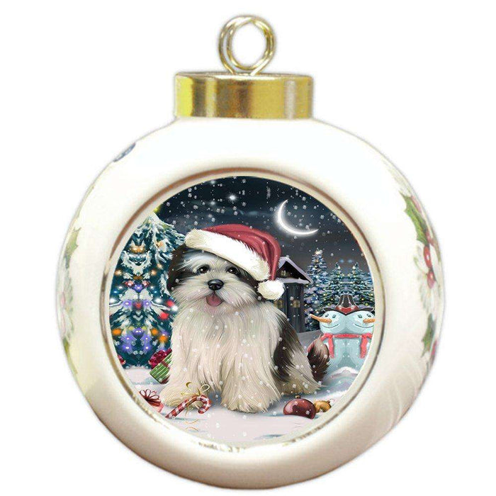 Have a Holly Jolly Lhasa Apso Dog Christmas Round Ball Ornament POR858