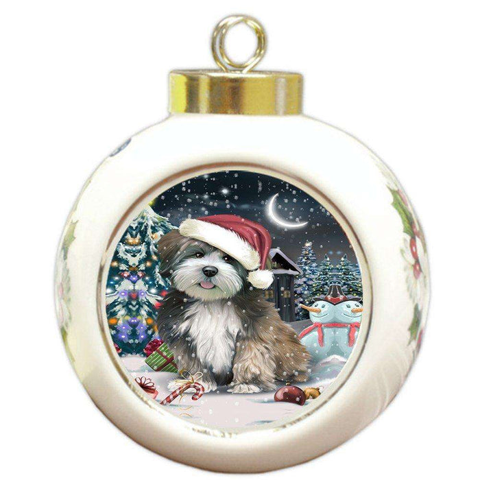 Have a Holly Jolly Lhasa Apso Dog Christmas Round Ball Ornament POR859