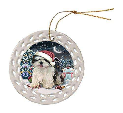 Have a Holly Jolly Lhasa Apso Dog Christmas Round Doily Ornament POR222