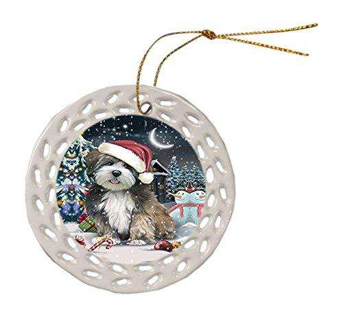 Have a Holly Jolly Lhasa Apso Dog Christmas Round Doily Ornament POR223