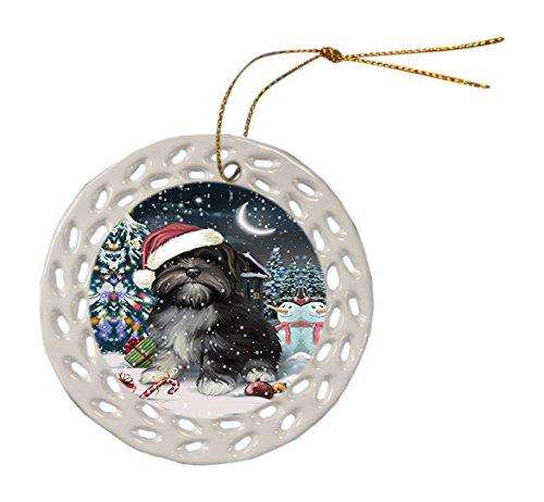 Have a Holly Jolly Lhasa Apso Dog Christmas Round Doily Ornament POR224