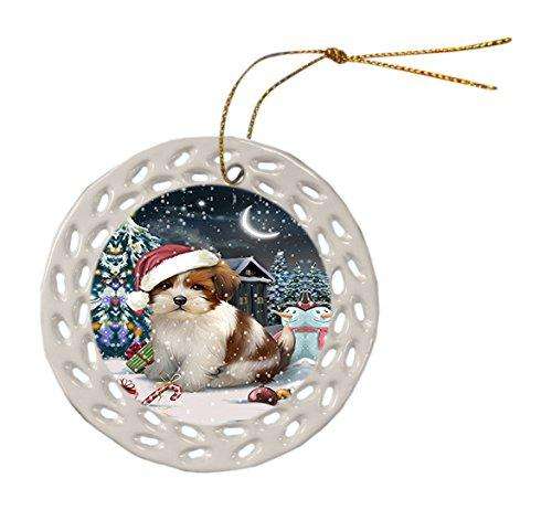 Have a Holly Jolly Lhasa Apso Dog Christmas Round Doily Ornament POR225