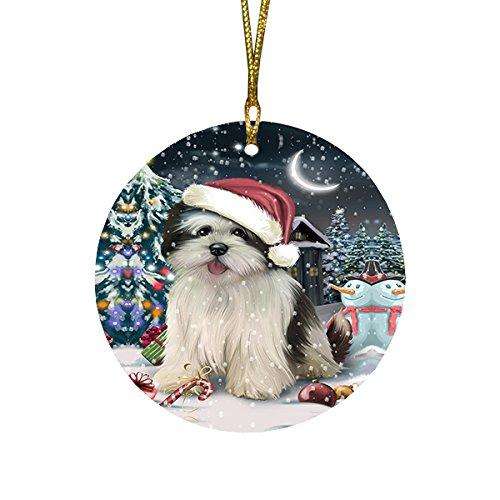 Have a Holly Jolly Lhasa Apso Dog Christmas Round Flat Ornament POR1422