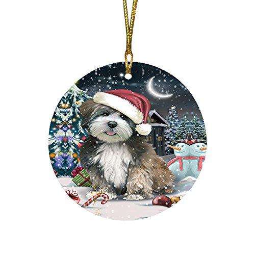 Have a Holly Jolly Lhasa Apso Dog Christmas Round Flat Ornament POR1423
