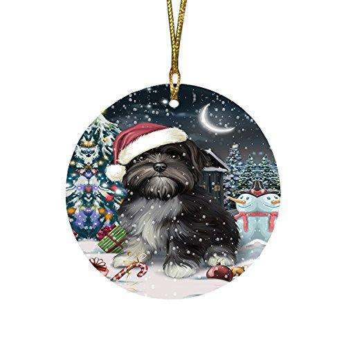 Have a Holly Jolly Lhasa Apso Dog Christmas Round Flat Ornament POR1424