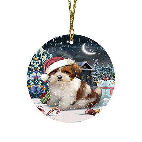Have a Holly Jolly Lhasa Apso Dog Christmas Round Flat Ornament POR1425