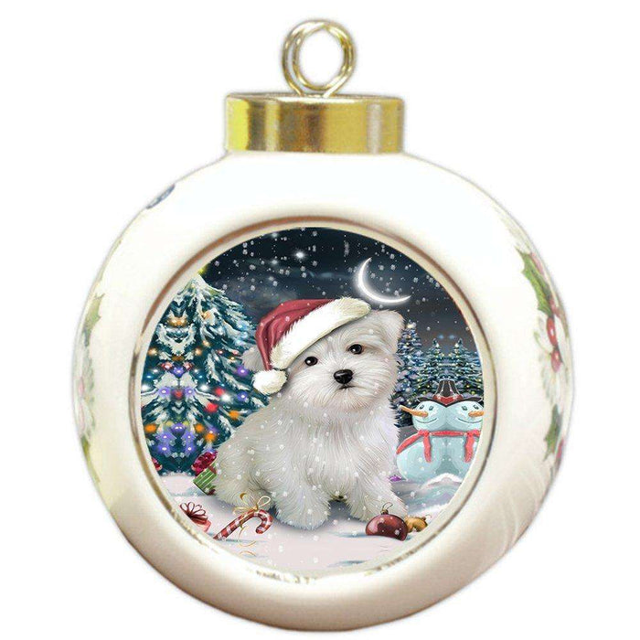 Have a Holly Jolly Maltese Dog Christmas Round Ball Ornament POR862