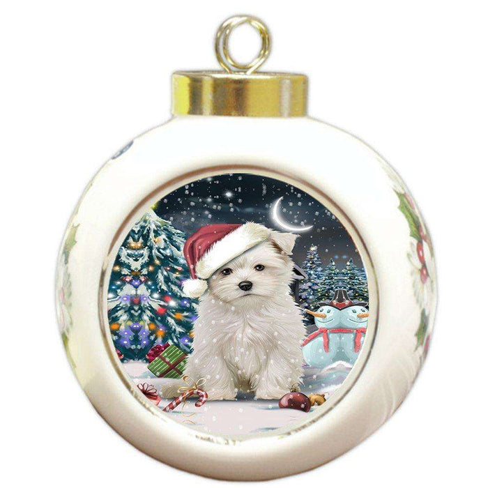 Have a Holly Jolly Maltese Dog Christmas Round Ball Ornament POR863