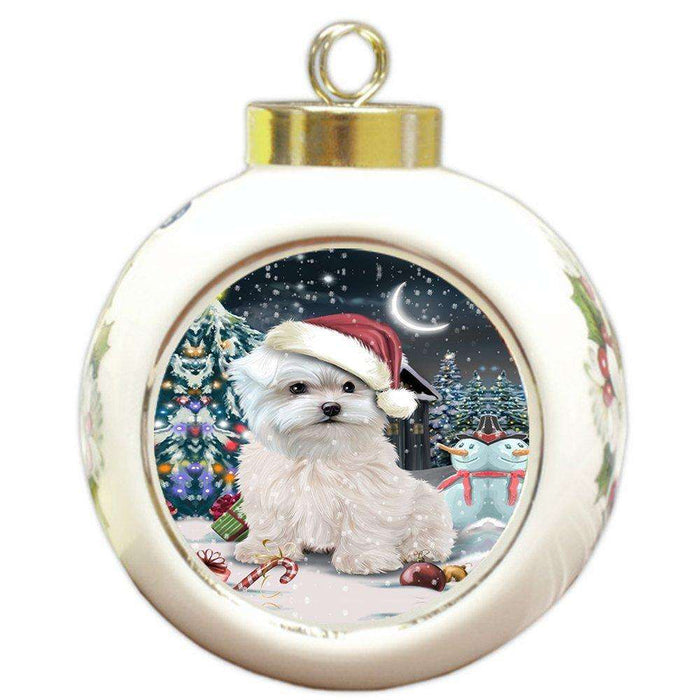 Have a Holly Jolly Maltese Dog Christmas Round Ball Ornament POR864
