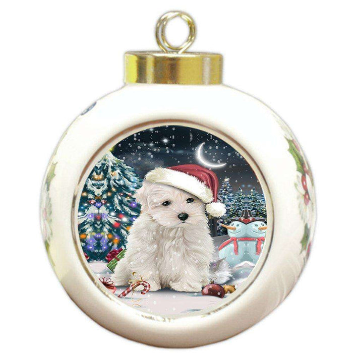Have a Holly Jolly Maltese Dog Christmas Round Ball Ornament POR865