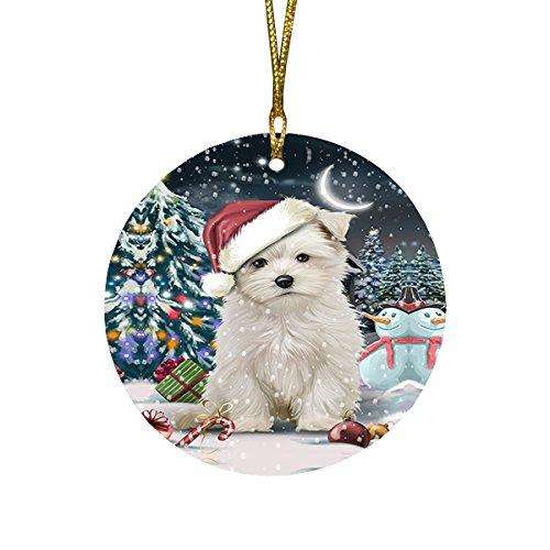 Have a Holly Jolly Maltese Dog Christmas Round Flat Ornament POR1427