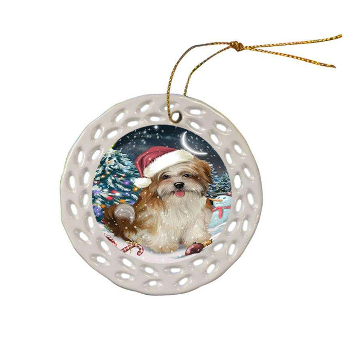 Have a Holly Jolly Malti Tzu Dog Christmas  Ceramic Doily Ornament DPOR51668