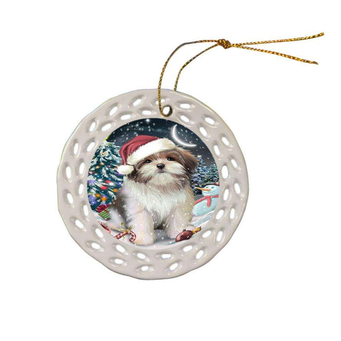 Have a Holly Jolly Malti Tzu Dog Christmas  Ceramic Doily Ornament DPOR51670