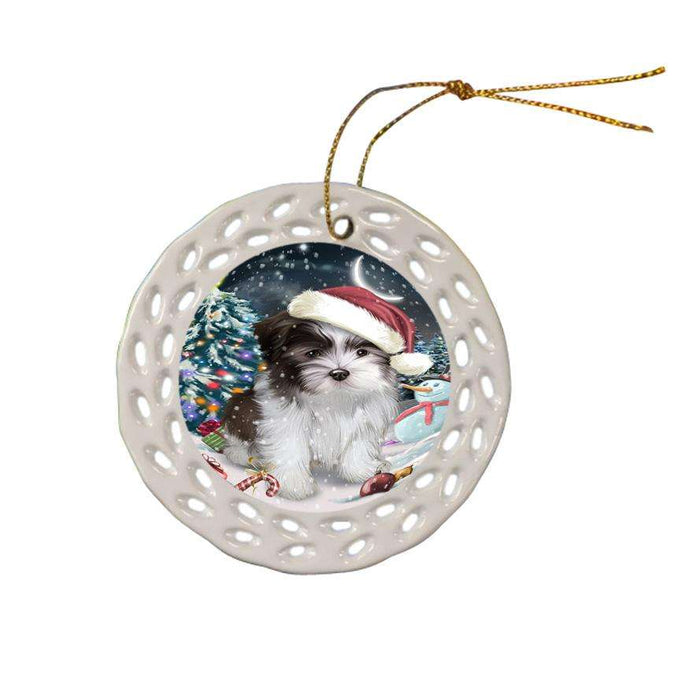 Have a Holly Jolly Malti Tzu Dog Christmas  Ceramic Doily Ornament DPOR51671