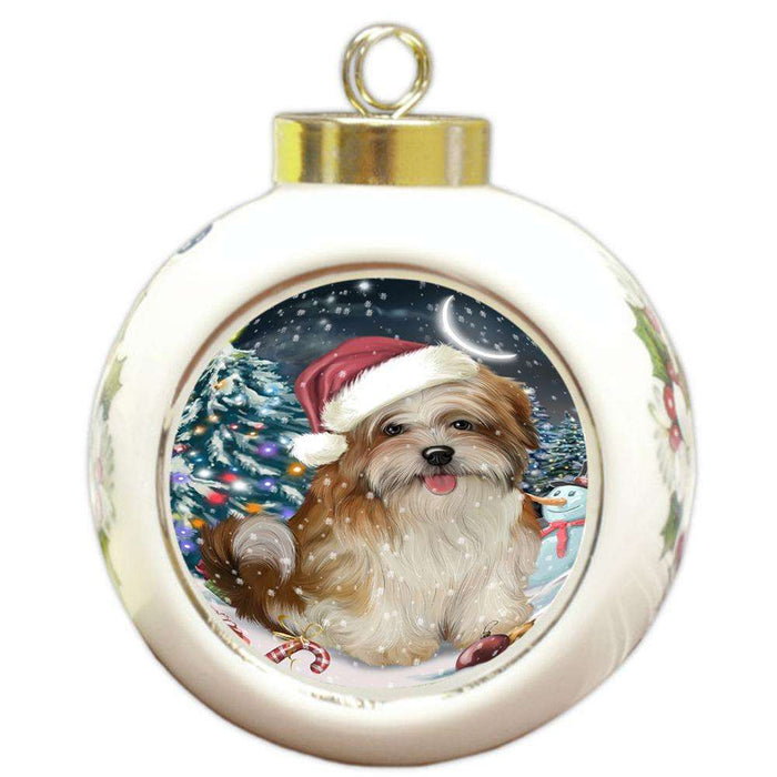 Have a Holly Jolly Malti Tzu Dog Christmas  Round Ball Christmas Ornament RBPOR51668