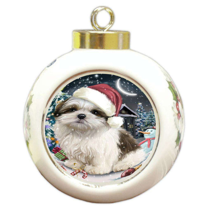 Have a Holly Jolly Malti Tzu Dog Christmas  Round Ball Christmas Ornament RBPOR51669