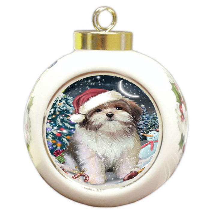 Have a Holly Jolly Malti Tzu Dog Christmas  Round Ball Christmas Ornament RBPOR51670